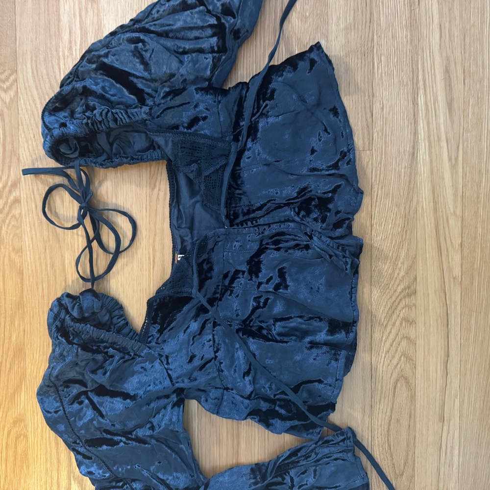 Free People Navy Velvet Blouse
